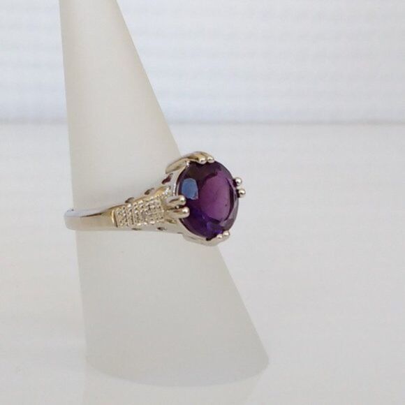 Amethyst Ring 3 Carats Size 7-3/4 - Picture 5 of 8